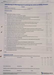 tillståndslista brandfarliga heta arbeten