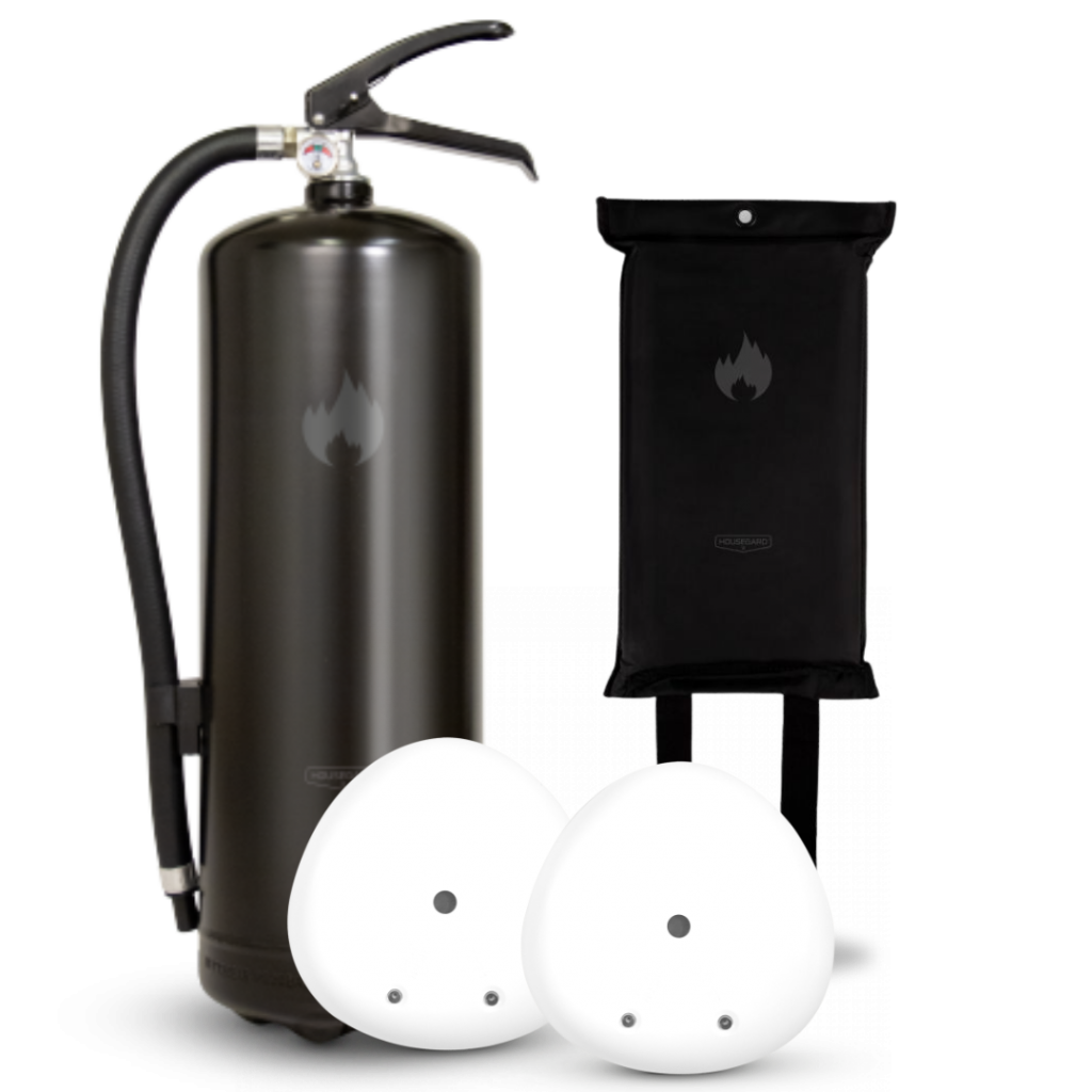 Brandskyddspaket mellanstor svart (Bostad > 60 m², 1-2 sovrum)