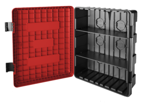 Brandsläckarskåp dubbel med hyllplan